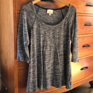 🥳HP🎉 Anthro Deletta Scoop Neck 3/4 Sleeve Blue and White Pleated Tunic